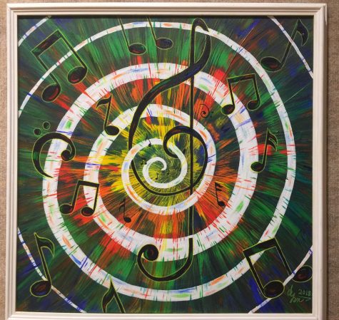 This is an art piece named Music which was created using acrylic by Danina Harrington, this piece is worth $150.