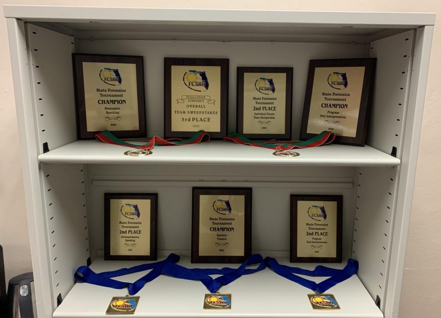 The award shelf of the CF Forensics team.