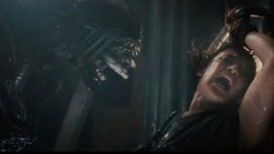 Main character, Rain, confronting the infamous Xenomorph.