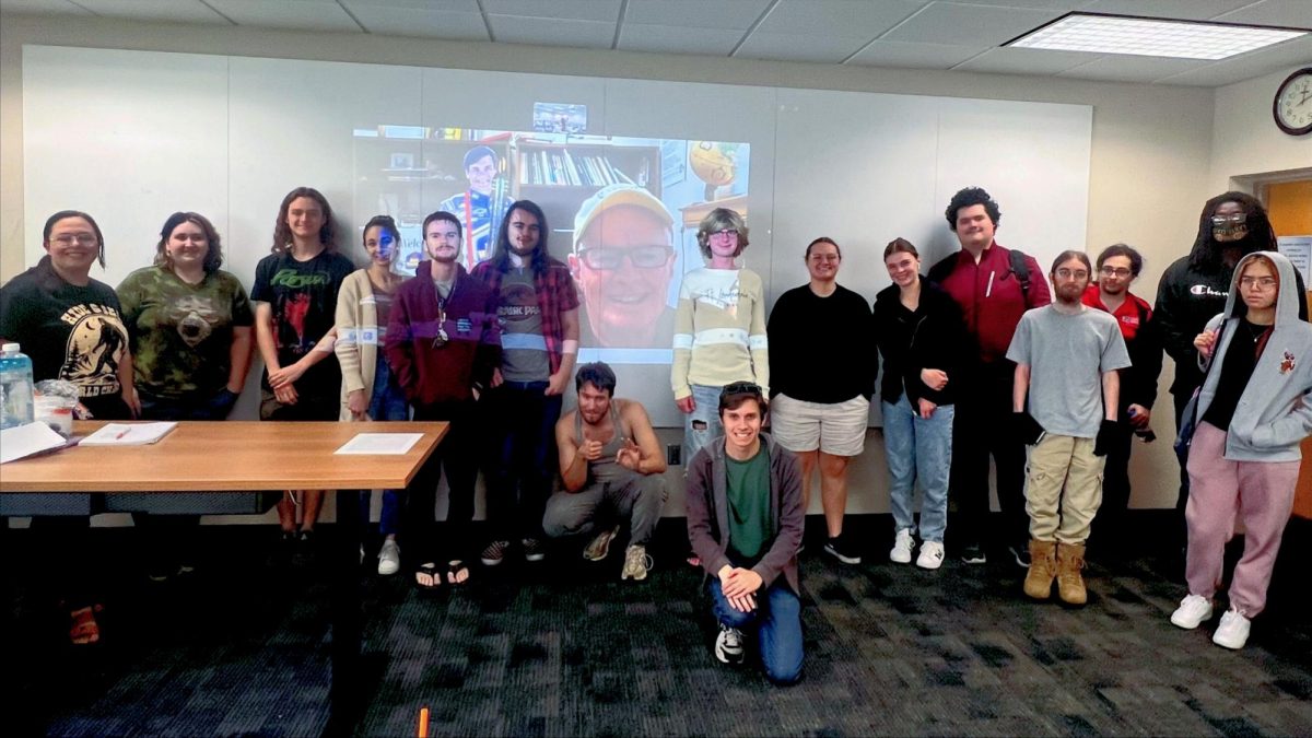 English and creative writing professor, Jong Ash's students line up to take a picture with David Kirby. An author who served as a guest speaker for her class this past month over Zoom at the College of Central Florida's Ocala Campus.